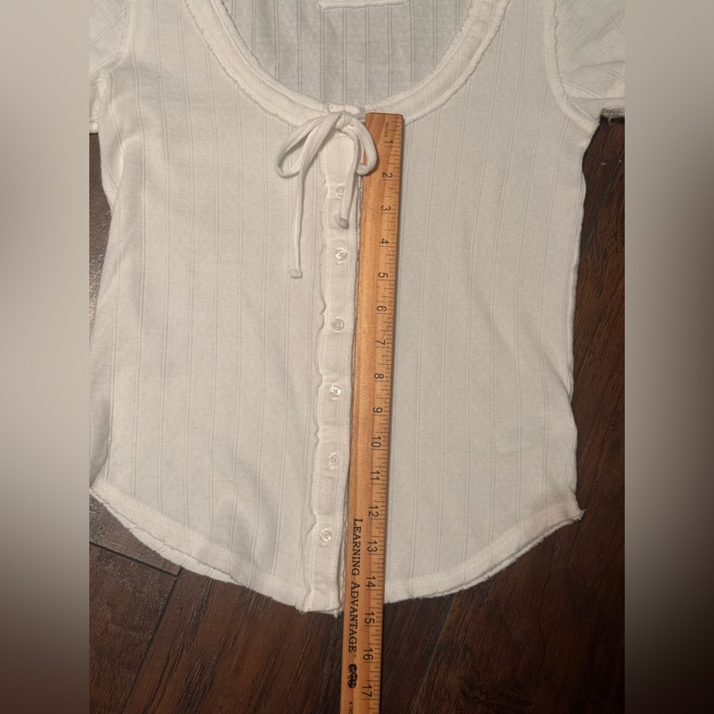 Aerie Sneak Peek Babydoll Short Sleeve Blouse Shirt Women's Small White Boho - Picture 6 of 13